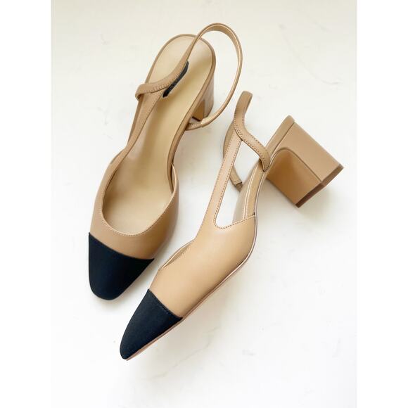 NWOB Ann Taylor Leather Slingback Block Heels in Desert Sand 9.5M - Picture 2 of 5